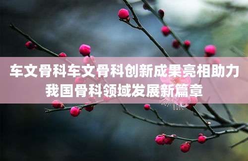 车文骨科车文骨科创新成果亮相助力我国骨科领域发展新篇章