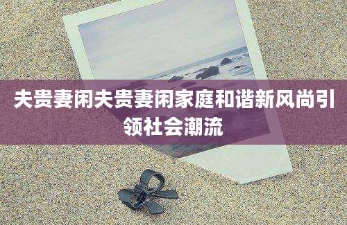 夫贵妻闲夫贵妻闲家庭和谐新风尚引领社会潮流
