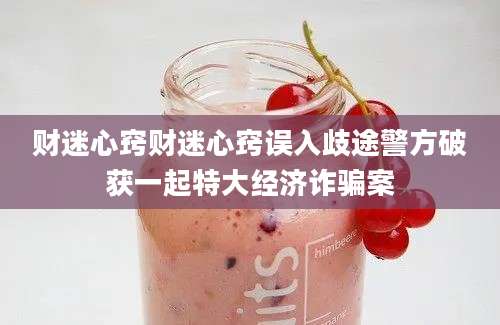 财迷心窍财迷心窍误入歧途警方破获一起特大经济诈骗案
